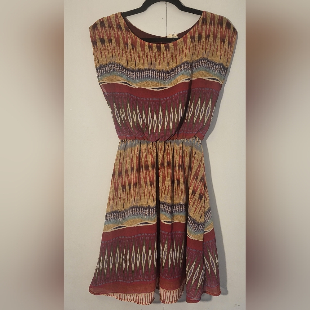 Japna Aztec Inspired Indie Print Cinched Waist SunDress size XS